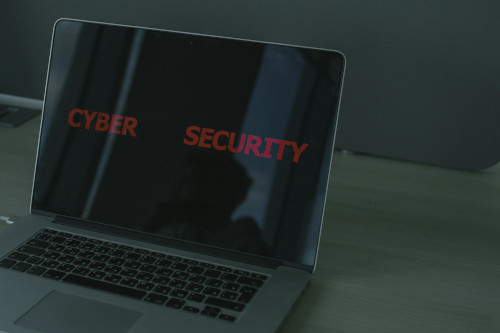 A laptopn with the words cyber sercurity on screen